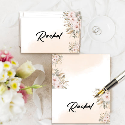 Boho Floral Place Cards for Table Setting, Wedding Placecards, Tent Cards Decor For Bridal Shower Anniversary Party Decorations, 25 Pack Baby Shower Food Name Card, 2 x 3.5" /001