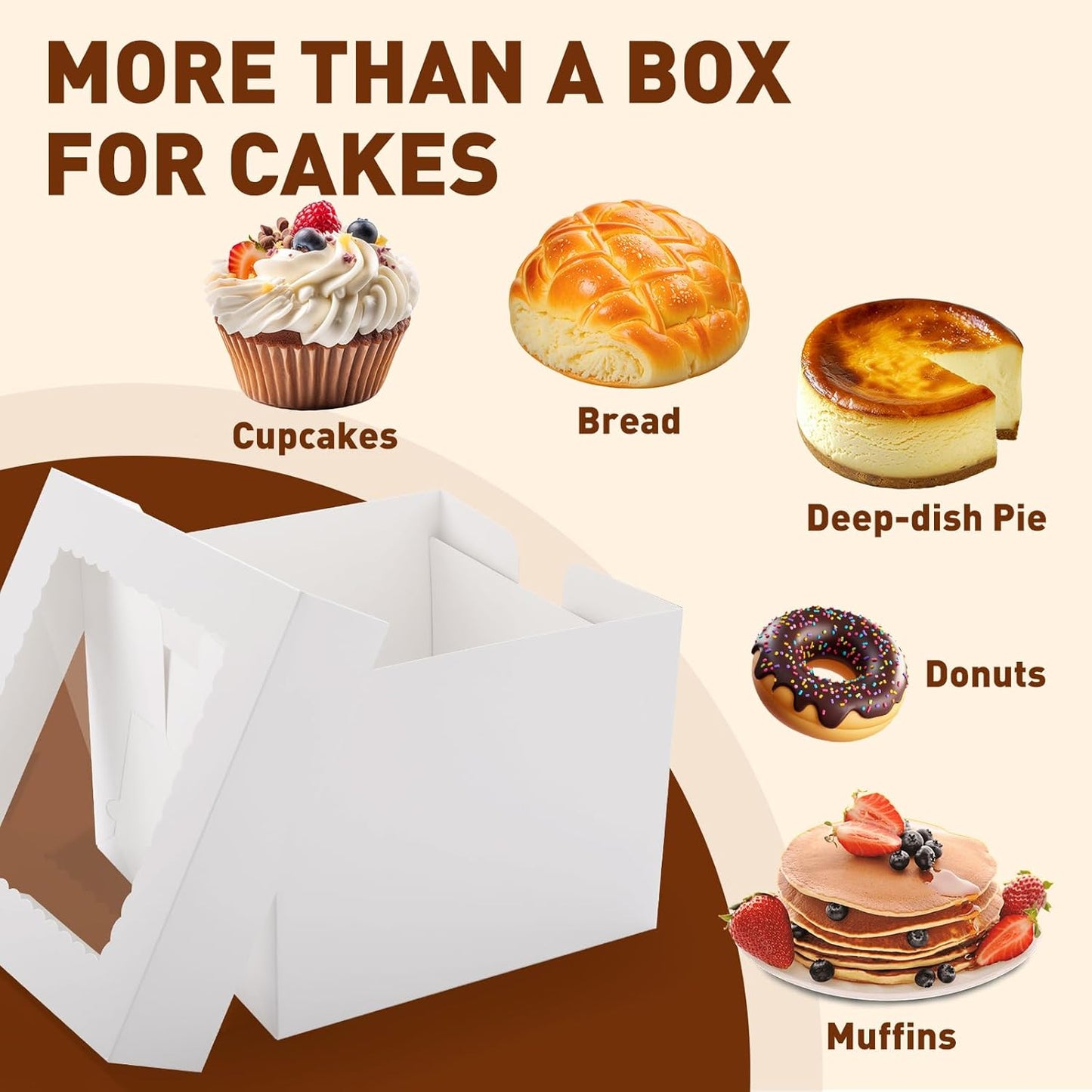NEOACT 30 Pcs Cake Boxes, 12x12x8 Inch White Bakery Boxes with Window Cake Containers 12 Inch large Cake box for Birthday Party, Wedding,Tall Dessert Cardboard Boxes