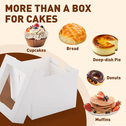 NEOACT 30 Pcs Cake Boxes, 12x12x8 Inch White Bakery Boxes with Window Cake Containers 12 Inch large Cake box for Birthday Party, Wedding,Tall Dessert Cardboard Boxes