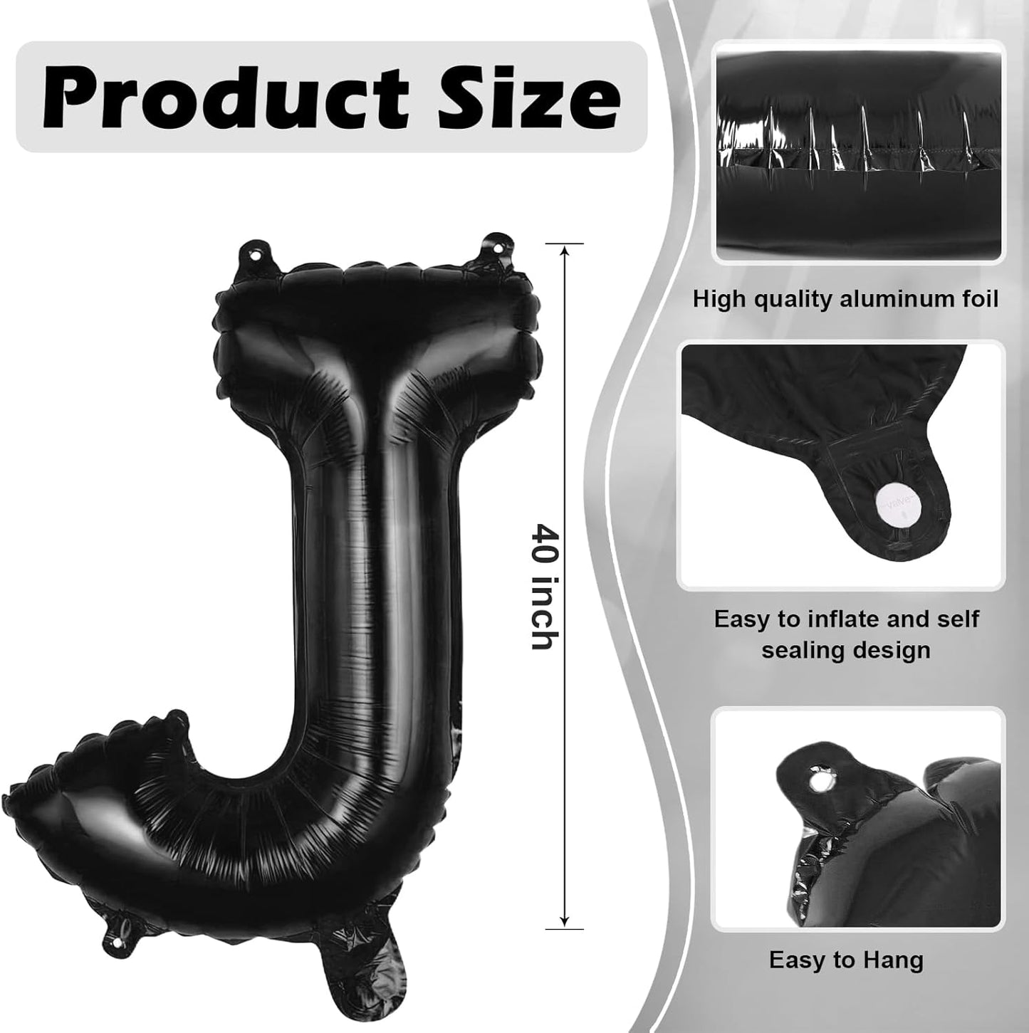 Black Letter A Balloons, 40 Inch Large Foil Letter Balloons, Custom Phrase Balloon for Birthday Party Wedding Anniversary Decoration (Black A)