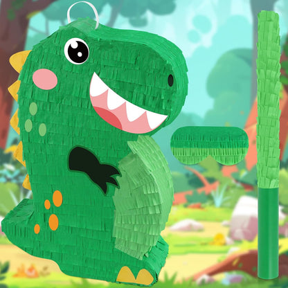 Dinosaur Pinata - Dinosaur Decorations with a Blindfold and Bat for Boys Girls Animal Themed Birthday Party Kids Classroom Game Decorations Supplies (15.7 x 11.4 x 3.1 Inches)