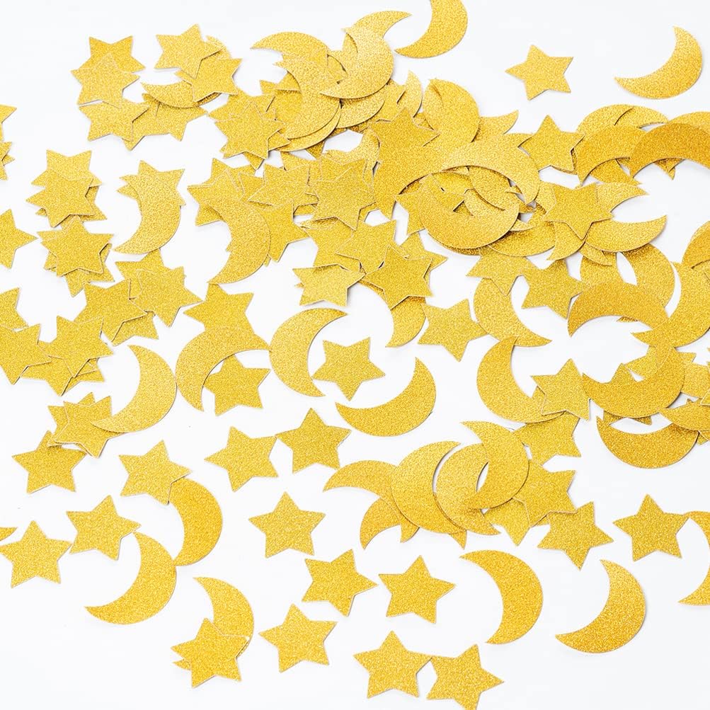 MOWO Glitter Five Stars Confetti Wedding Party Decor and Table Decor, 1.2’’ in Diameter (Glitter Gold,200pc)