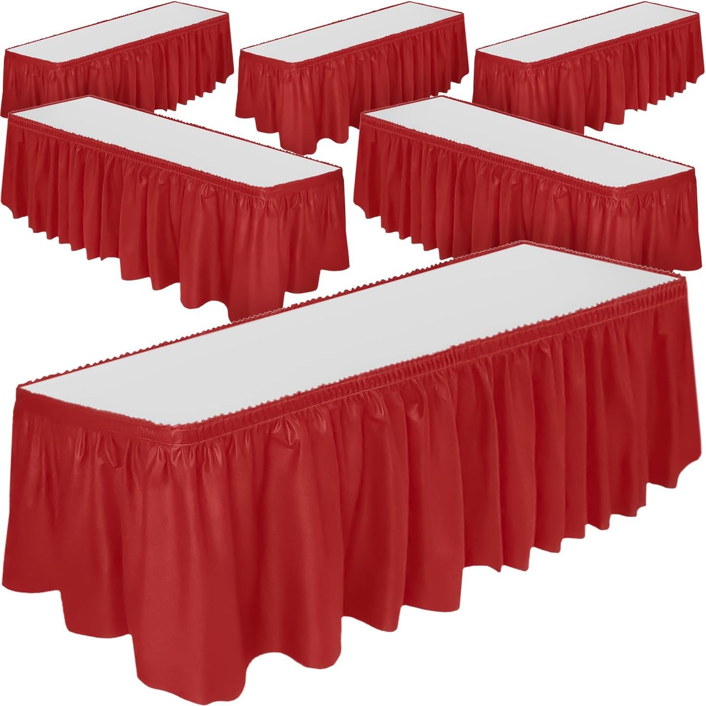 DecorRack 2 Pack Table Skirts, 29 in x 14 ft Each, Multi Pack -BPA Free- Plastic Tableskirt, Disposable, Reusable, Rectangular Tablecloth Skirt, White (2 Pack)