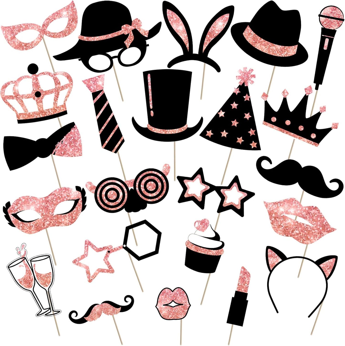 Zonon 24 Pcs Funny Photo Booth Props Class of 2026 Graduation Birthday Wedding Family Class Reunion Prom Disco Party Celebration Decoration Supplies Mix of Hats, Lipstick, Tie(Blue and Black)