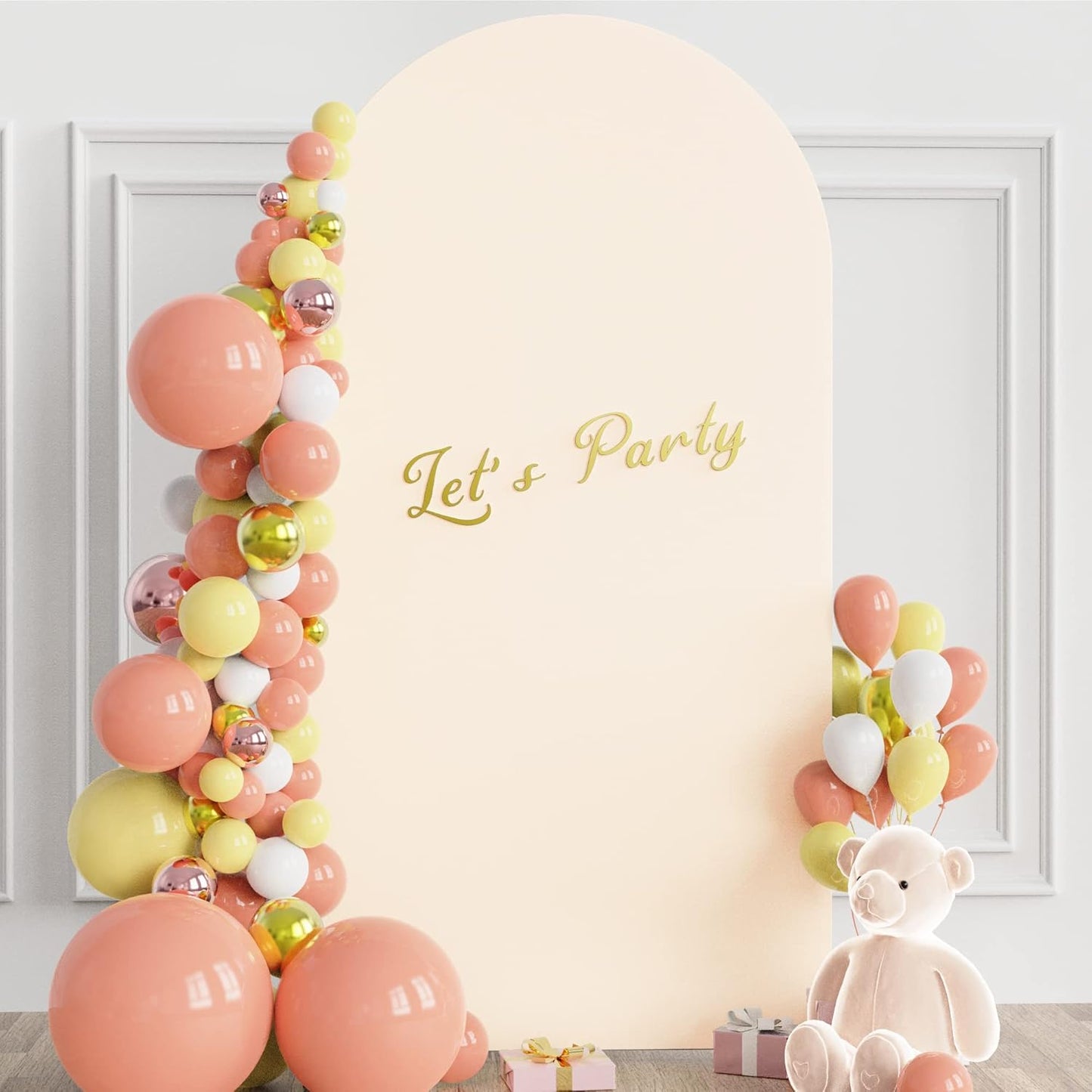 Wokceer 7.2 FT Wedding Arch Backdrop Stand and White Arch Cover, Metal Arch Stand with Arch Stand Cover for Birthday Party Wedding Ceremony Bridal Baby Shower Event Decor