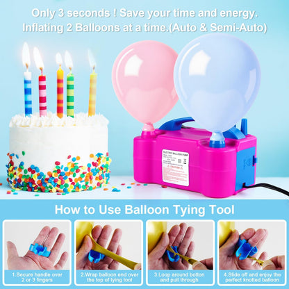 Electric Balloon Pump, Portable Electric Balloon Blower Machine Balloon Air Pump, Dual Nozzle 110V 600W Balloon Inflator for Party Decoration Christmas Birthday-Rose