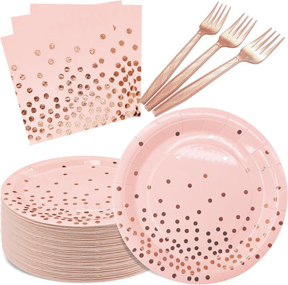 White and Gold Paper Plates Napkins Party Supplies,Disposable Gold Dot Paper Dessert Plates,105 PCS Birthday Plates and Napkins Party Supplies for Wedding(Serves 35 Guests 7")
