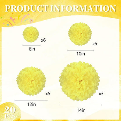 20 PCS Orange Tissue Paper Pom Poms, Tissue Pom Poms Flowers, Sizes of 6", 10", 12", 14" Hanging Paper Flower Ball for Wedding, Birthday, Halloween, Christmas, Baby Shower Party Decor