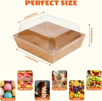 20Pcs Small Charcuterie Boxes with Clear Lids - Paper Mini Charcuterie Boxes To Go, Disposable Food Container with Lid, Dessert Boxes for Sandwich, Cookie, Sushi, Cake Slice, and Strawberries