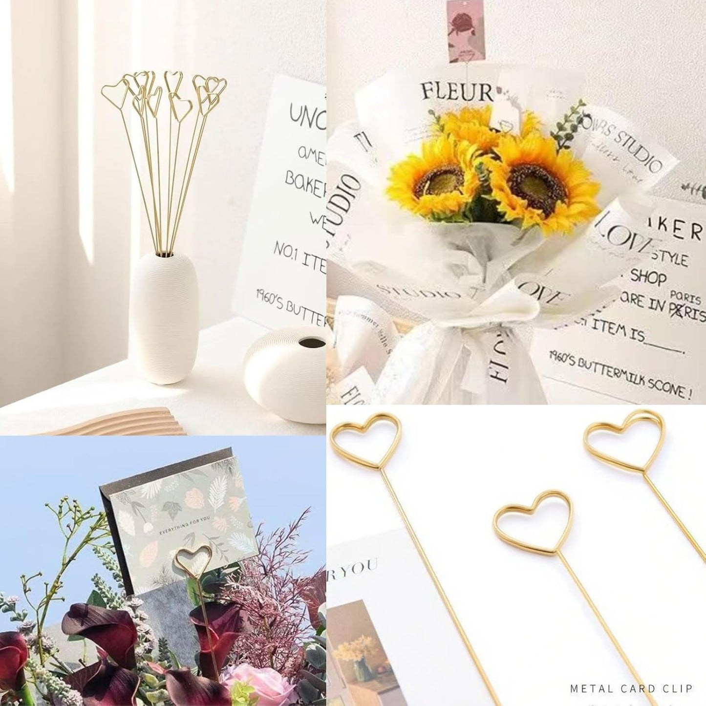 40Pcs Floral Card Holder Picks, Photo Holders for Centerpieces, Metal Floral Place Gift Card Holder for Tables, 12 Inch Suitable for DIY Holder Cake Topper, Sticks for Flower Bouquet