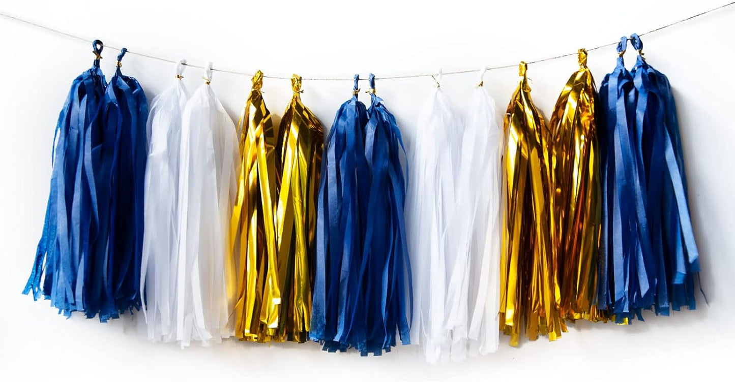 AIM & GGKK Navy Blue and Orange Tassel Garland Banner Tissue Paper Tassels for Party Suppiles Decorations,Wedding Decorations,Nursery Decor,Engagement,Football Party, DIY Kits(20PCS)