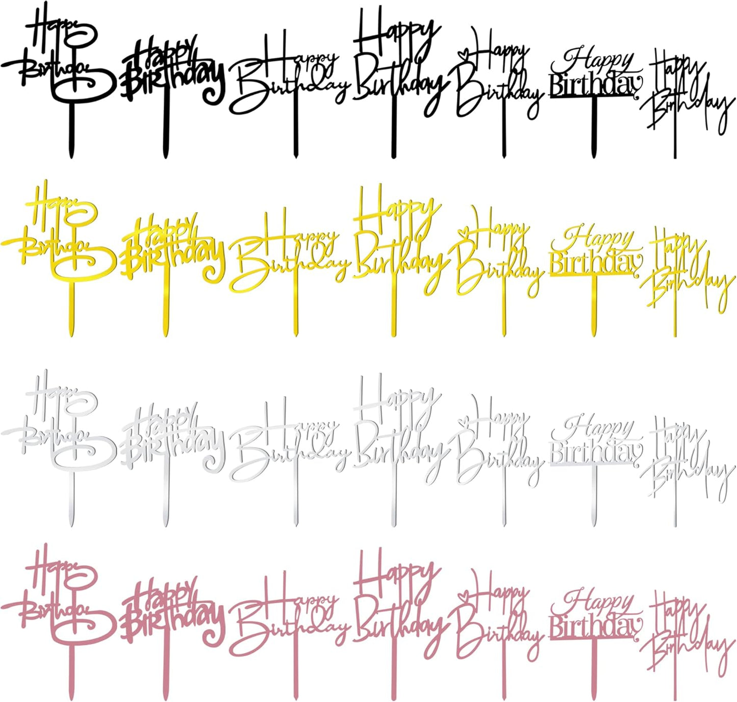 10 PCS Black Happy Birthday Cake Topper Acrylic Cupcake Topper A Series of Birthday Cake Supplies Decorations