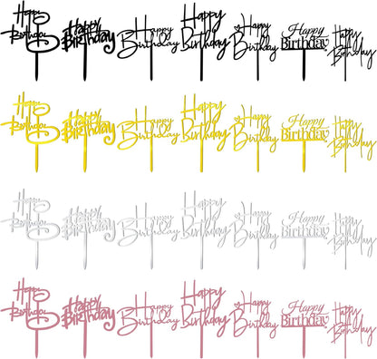 10 PCS Black Happy Birthday Cake Topper Acrylic Cupcake Topper A Series of Birthday Cake Supplies Decorations