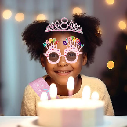 YARIEW 3rd Birthday Decorations, 3rd Glitter Purple Sash and Crown Kit with Happy Birthday Sunglasses, Tiara Princess Crown and Sash Party Outfit Accessory