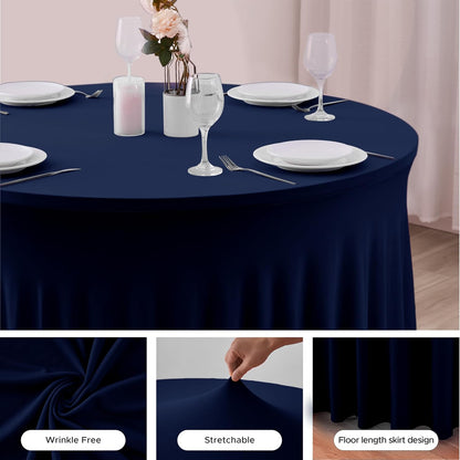 HolidayIdeas 2 Pack Spandex Table Skirt for 6 Ft Rectangle Tables, Black Fitted Stretch Tablecloth 30 x 72 Inch, Wrinkle Resistant Ruffle Design for Wedding Banquets, Trade Shows, Parties