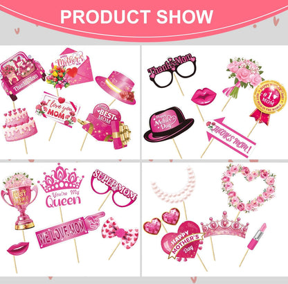 Happy Mother's Day Decorations Photo Booth Props Kit- Elegant Mothers Day Decor for Home Office Class Photos Showing Love to Mom