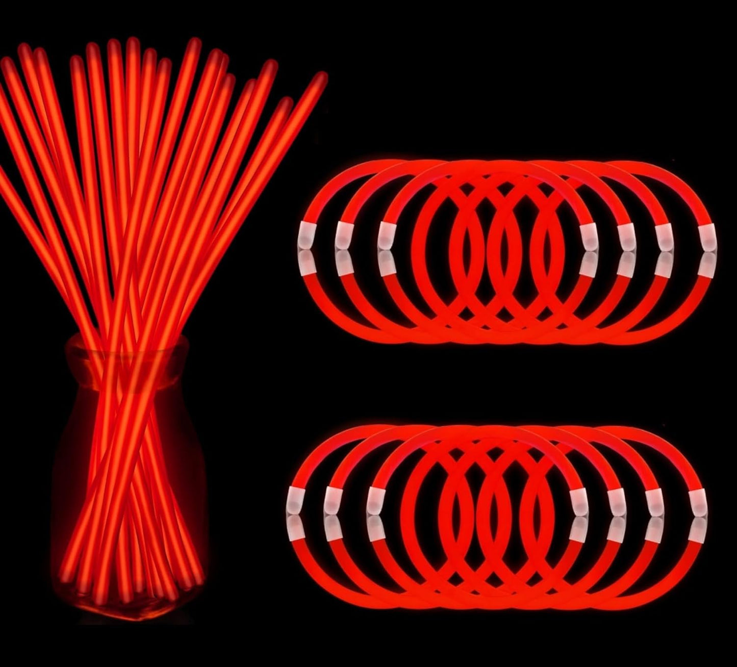 200 Pcs Red Glow Sticks Bracelet Necklaces Bulk Glow in The Dark Party Supplies 8” Light Up Stick with Connectors for Christmas Valentine's Day Easter 4th of July Party Favors Birthday Carnival