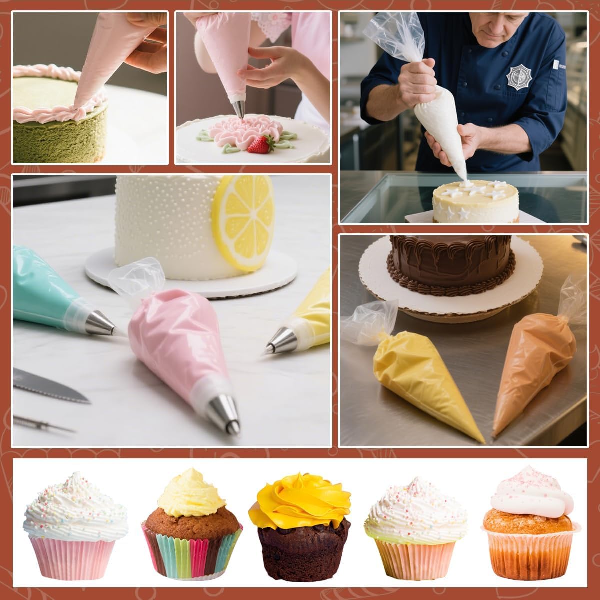 200 Pcs Disposable Cream Pastry Bag Cake Icing Piping Decorating Tool Cupcake Decorating Piping Icing Bag (Red)