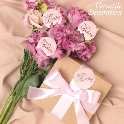 20pcs Gold Mirror Acrylic Happy Birthday Cupcake Toppers Round Engraved Cake Picks Happy Birthday Cake Toppers for DIY Birthday Gift Flower Bouquet Pastries Desserts Decor