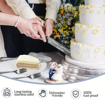 Personalized Wedding Cake Knife and Server Set, Wedding Gold Cake Cutting Set with Stainless Steel Forks, Customized Bridal Anniversary Birthday Wedding Registry Gifts for Couple (Non-customized)