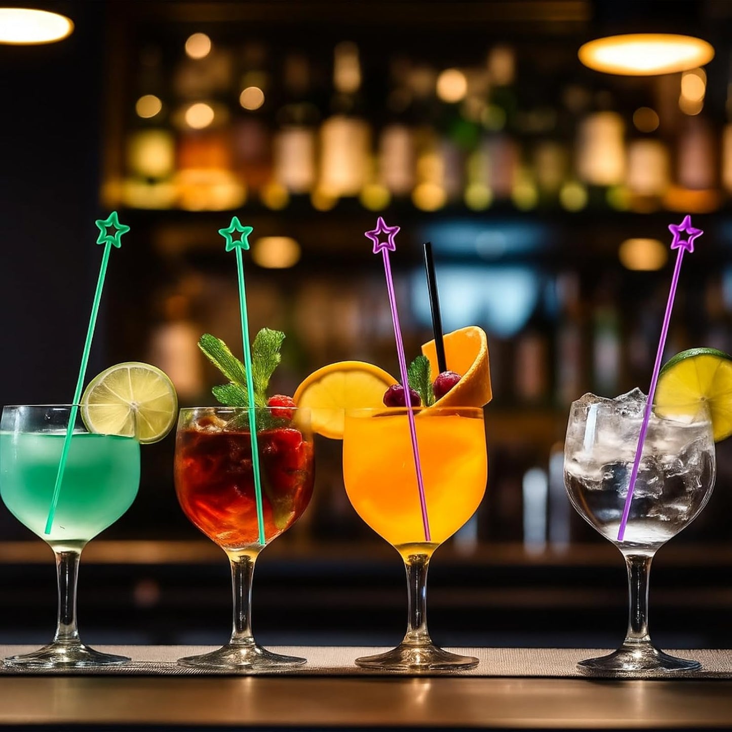 100 Pieces 9.1 Inch Swizzle Sticks Cocktail Stirrers Plastic for Bar Disposible Plastic Star Top Crystal Swizzle Sticks (Multicolor)