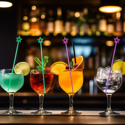 100 Pieces 9.1 Inch Swizzle Sticks Cocktail Stirrers Plastic for Bar Disposible Plastic Star Top Crystal Swizzle Sticks (Multicolor)