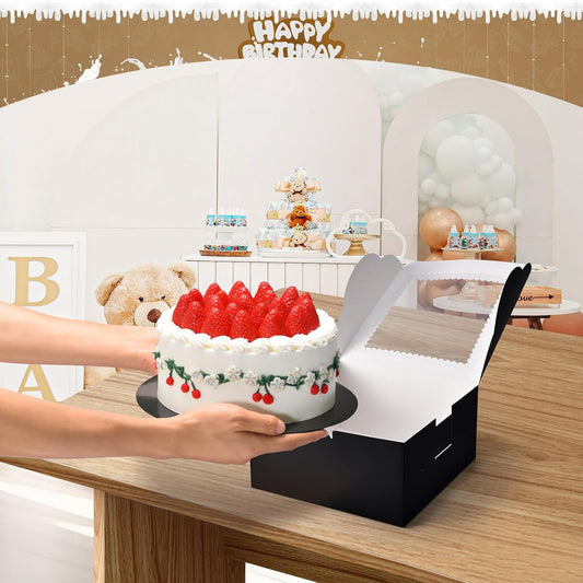32Pcs 10 Inch Cake Boxes with Cake Boards (16Pcs Brown Cake Boxes, 16Pcs Cake Boards), 10x10x5 Inch Bakery Boxes with Window, Cake Carrier Container for Birthday Party, Wedding
