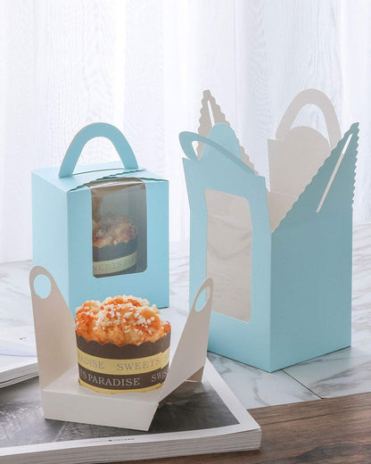 qiqee 60pcs Cupcake Boxes Individual Disposable White Single Box with Window 3.6 * 3.6 * 4.3inch Cupcake Containers/Holders