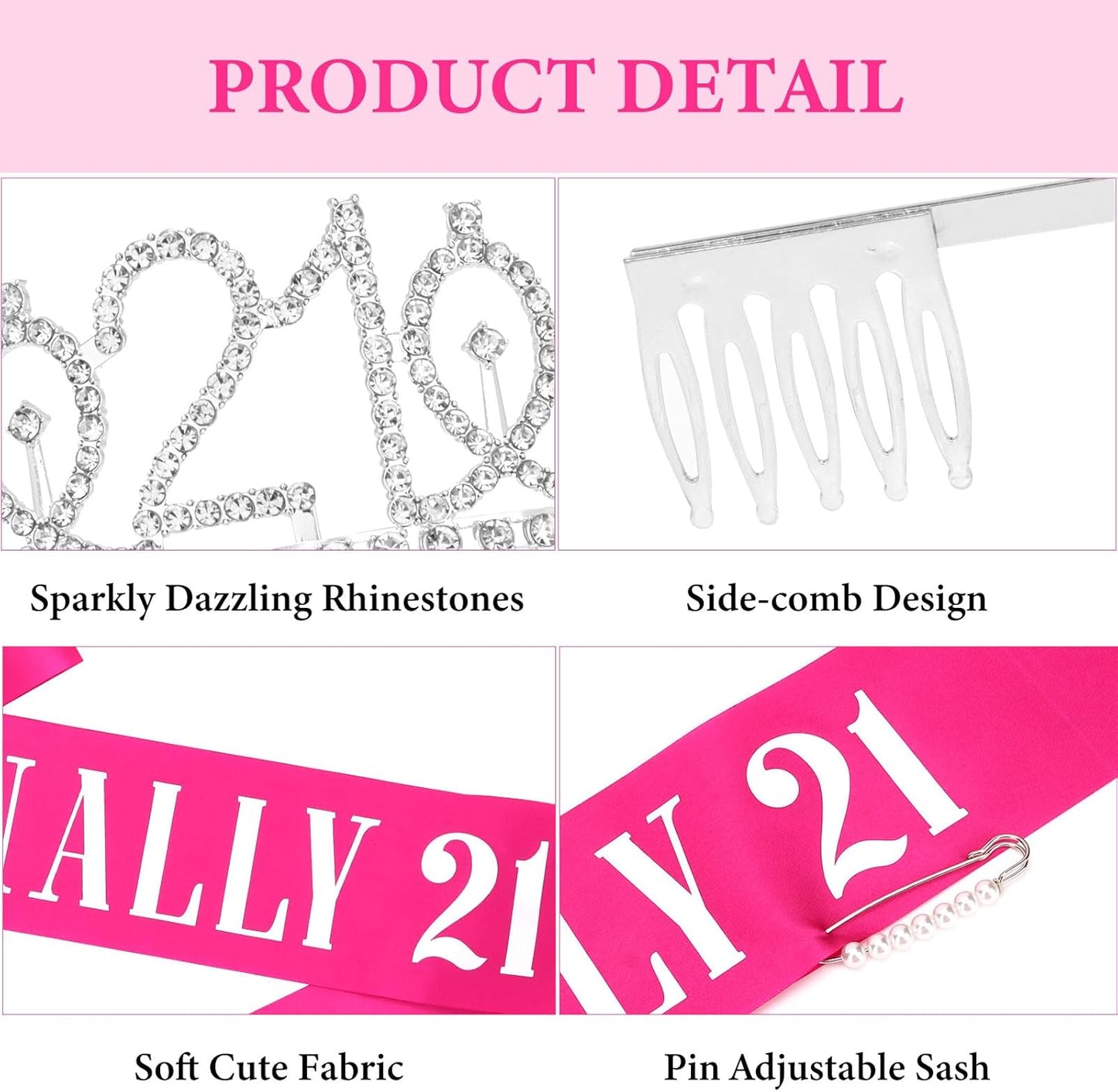 CAVETEE Silver Birthday Crown for Girls Birthday Decorations Birthday Gifts for Women and Girls