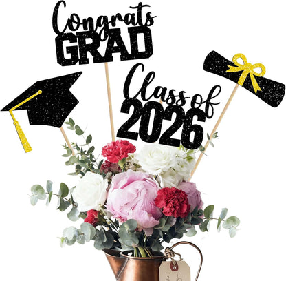 Class of 2026 Centerpieces Sticks for Graduation, 16 Pcs Graduation Decorations Cake Toppers, Graduation Theme Party Decorations Supply(BG)