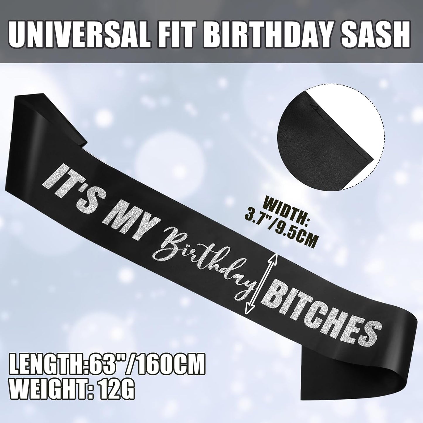 RUDONG M It's My Birthday Bitches Sash - Black Birthday Sash with Rose Gold Glitter for Women & Girls | Sweet 16/18th/21st/30th/40th/50th/60th/70th, All-Age Celebration Party Decor