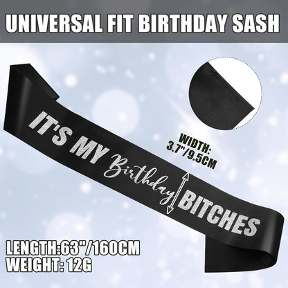 RUDONG M It's My Birthday Bitches Sash - Black Birthday Sash with Rose Gold Glitter for Women & Girls | Sweet 16/18th/21st/30th/40th/50th/60th/70th, All-Age Celebration Party Decor