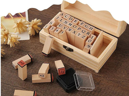 Pack of 36 Pcs Small Wooden Rubber Stamps 0.2 Inch of Letter and Number for DIY Craft Card and Photo Album (B)