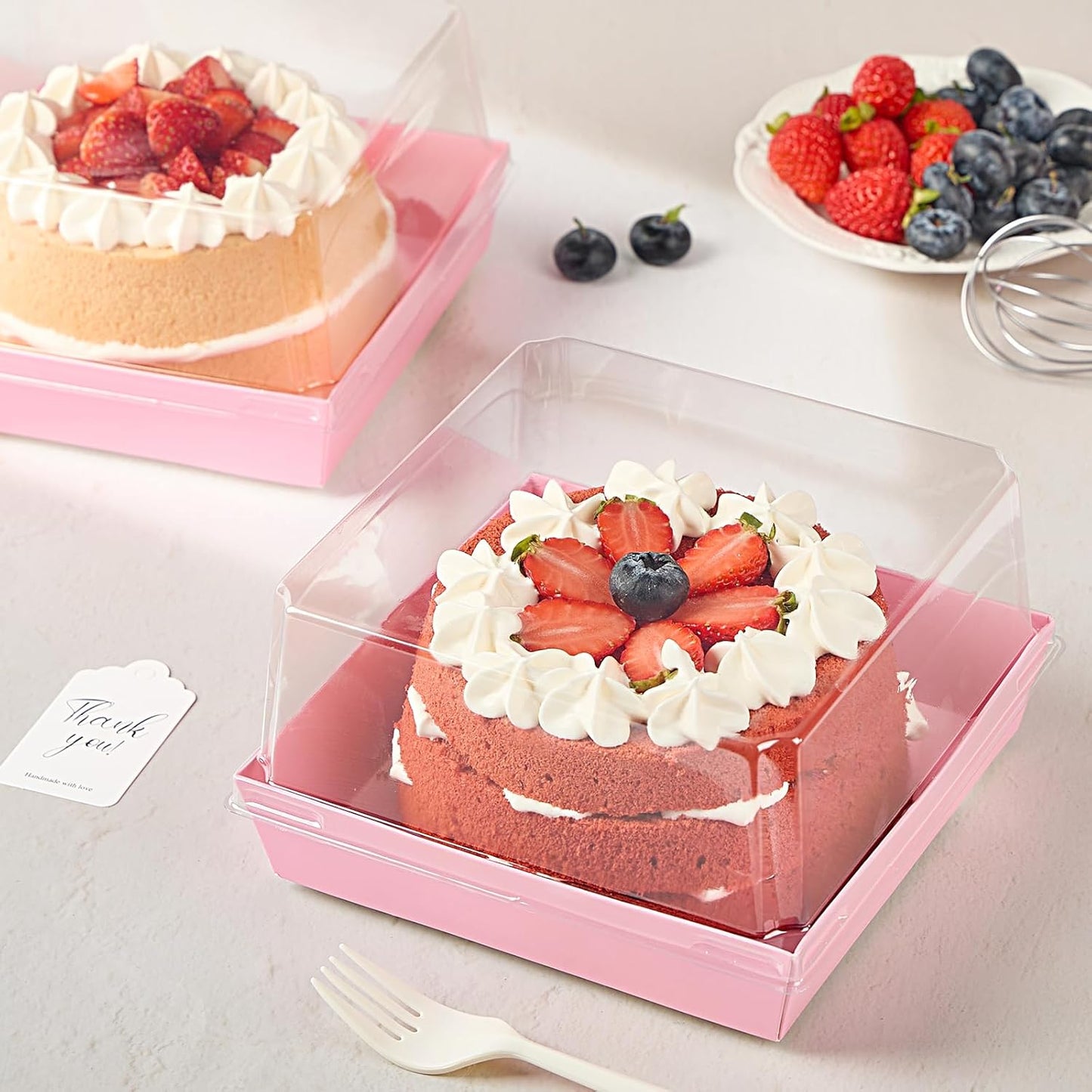 ZORRITA 7 x 7 x 4 Inches Paper Cake Boxes with Clear Lids, 20 Pack Disposable Charcuterie Boxes Square Food Containers for 4-6 Inch Cake, Dessert, Pie, Cupcake, Bakery (Pink)