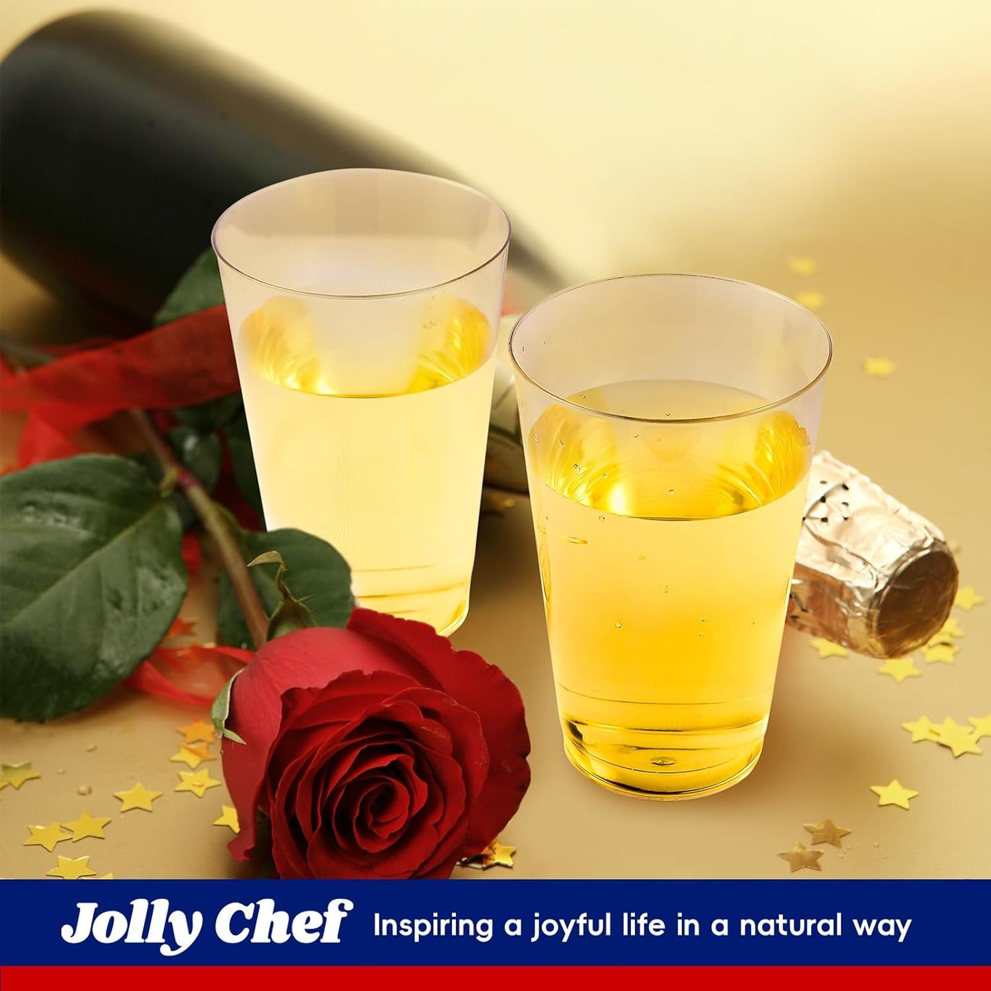 JOLLY CHEF 12 oz Clear Plastic Cups, 100 Pack Heavy-duty Party Glasses, Disposable Plastic Cups for Halloween,Thanksgiving Day, Christmas Party