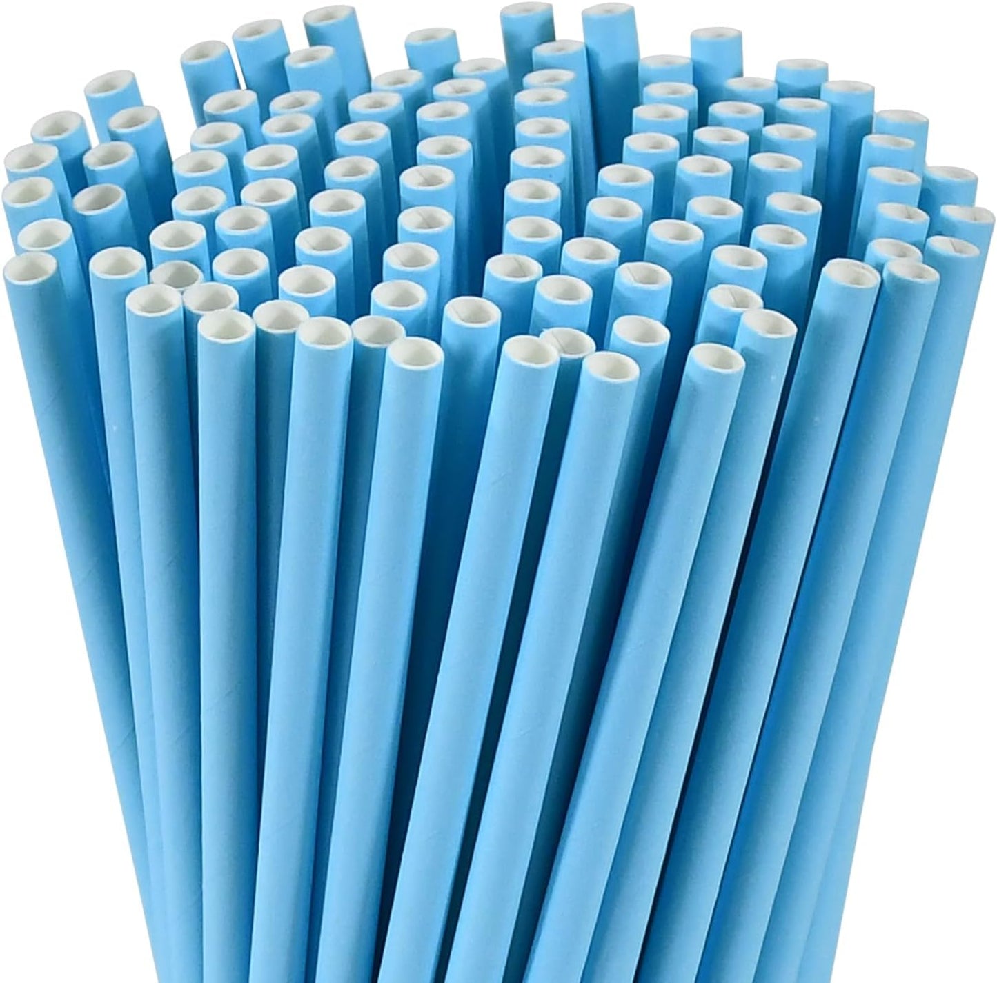 Disposable Paper Straws Solid Green - 7.75'' x 0.24'', 100 Counts - for Drinking, Beverage, Juice, Soda, Bar Supplies