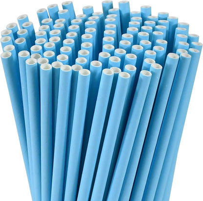 Disposable Paper Straws Solid Green - 7.75'' x 0.24'', 100 Counts - for Drinking, Beverage, Juice, Soda, Bar Supplies