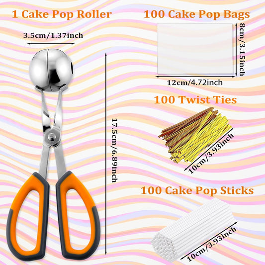 Lollipop Cake Pop Treat Bag Kit, Including 100Pcs Cake Pop Sticks, 100Pcs Parcel Bags, 100Pcs Twist Ties and 1 Cake Pop Mold, Cake Pop Maker Tools for Lollipops, Candies, Chocolates, Cookies