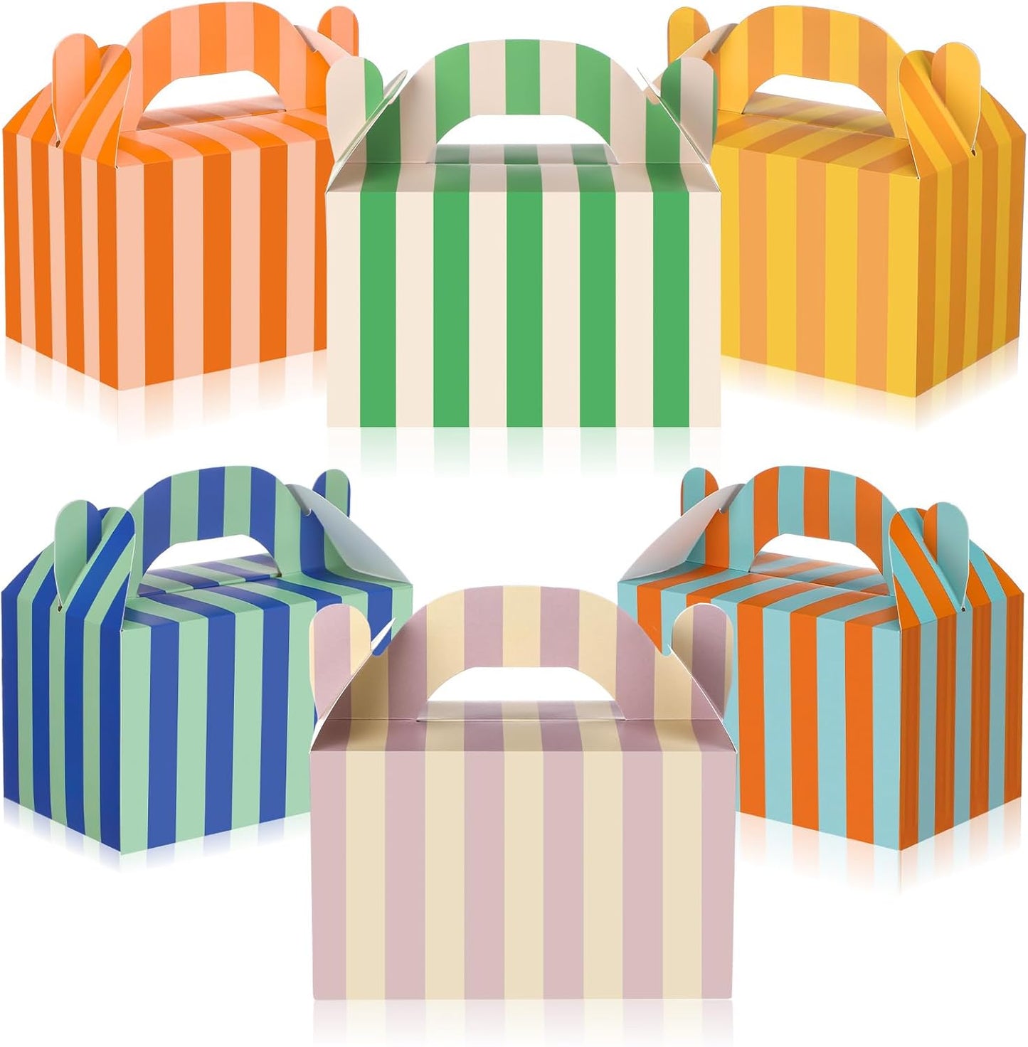 Novabright 24 Pcs Colorful Striped Party Favor Boxes Summer Pool Treat Gable Boxes with Handles Beach Stripe Gift Bags for Wedding Baby Shower Summer Pool Party Supplies