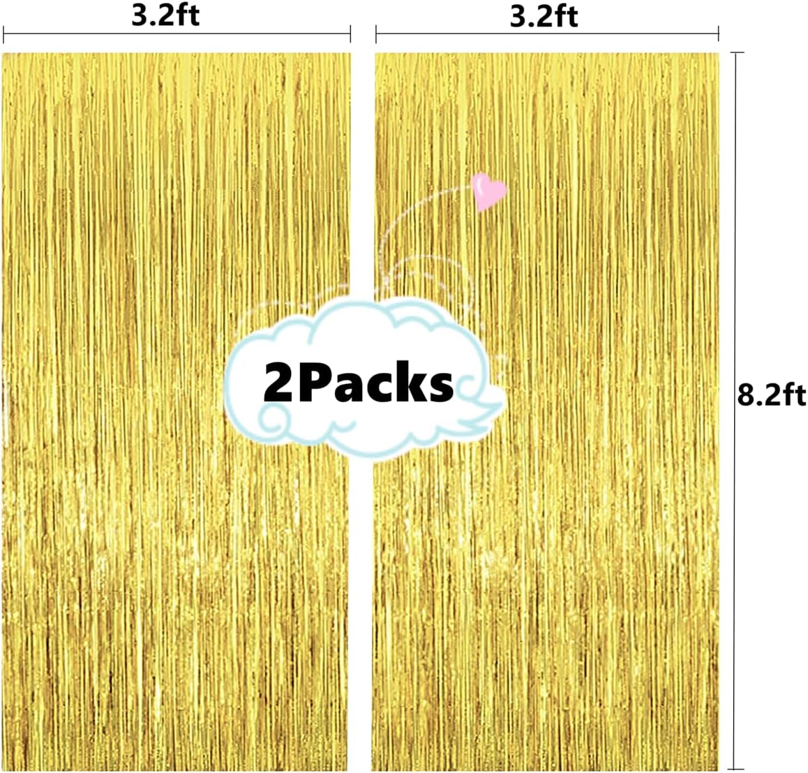 i-CHONY 2 Pcs 3.2ft x 8.2ft Champagne Gold Metallic Tinsel Foil Fringe Curtains Photo Booth Backdrop for Baby Shower Birthday Wedding Holiday Celebration Bachelorette Party Decorations