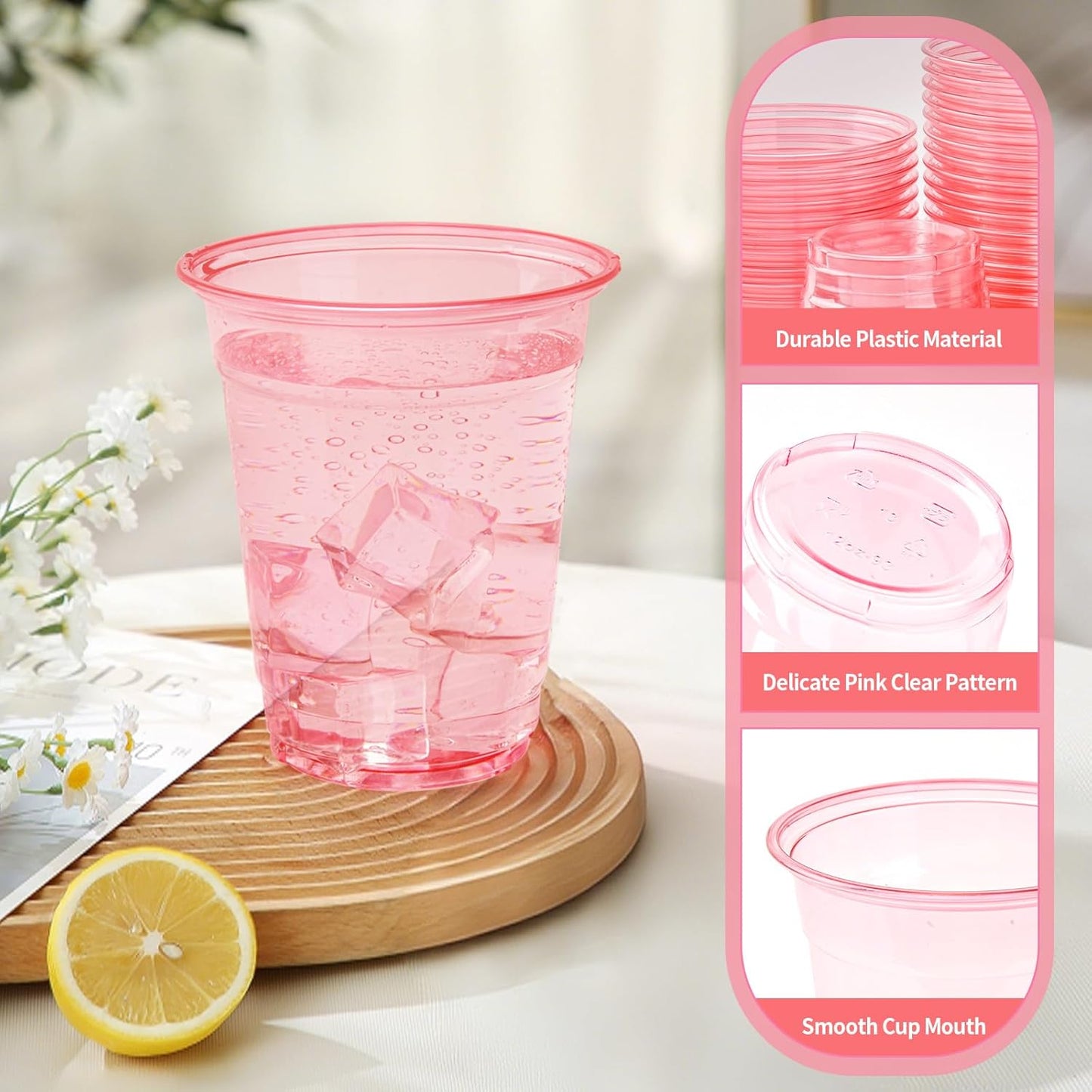 50 Pack Black Clear Plastic Cups 12 oz Disposable Drinking Cups for Wedding Black Birthday Party Supplies