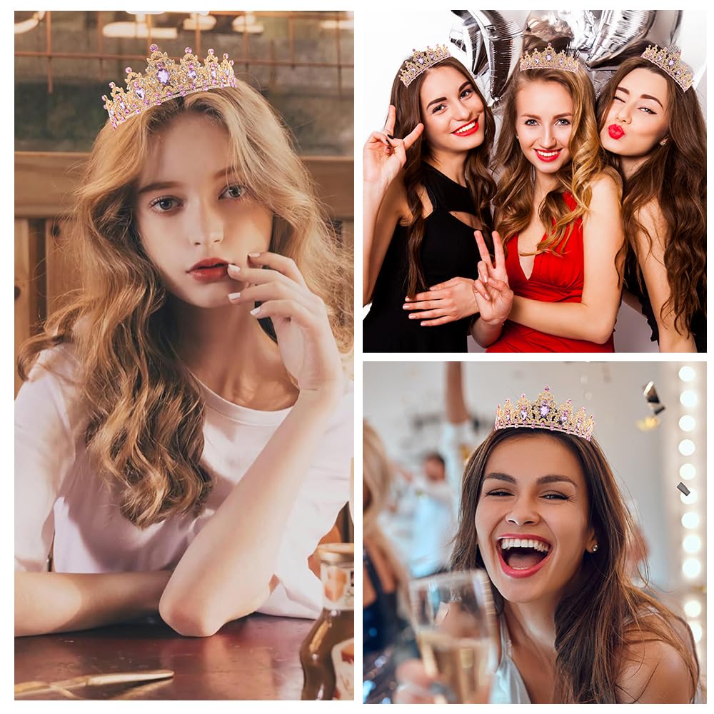 Silver Birthday Crown Headband with Sash for Women - Rhinestone Tiara for Birthday Parties