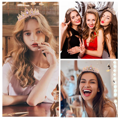 Silver Birthday Crown Headband with Sash for Women - Rhinestone Tiara for Birthday Parties