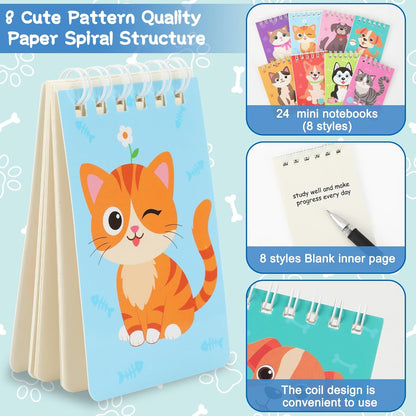MARFOREVER 24 Pack Mini Animal Notepads Cat Dog Themed Party Favors Cat Dog Mini Spiral Notepads Pet Kitty Gifts for Birthday Teacher Students Reward School Classroom Supplies Goodie Bags Stuffers