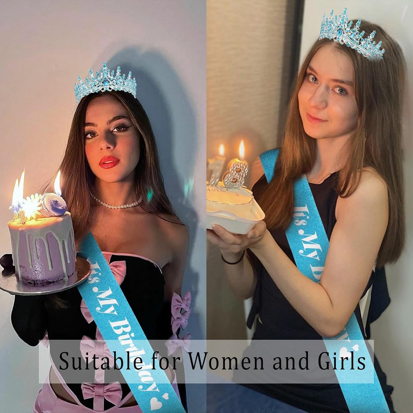 CURASA Birthday Tiara and Sash - Silver Birthday Crown for Women, Perfect for Parties and Celebrations