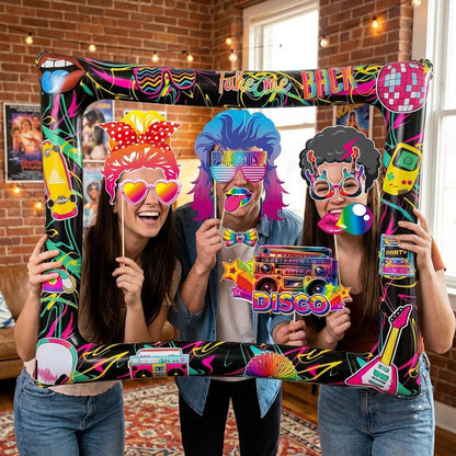 Hawaiian Photo Booth Props & Inflatable Frame, 30Pcs Luau Photobooth Props with Large Inflatable Inflatable Selfie Picture Frame for Summer Tropical Aloha Luau Party Selfie Supplies