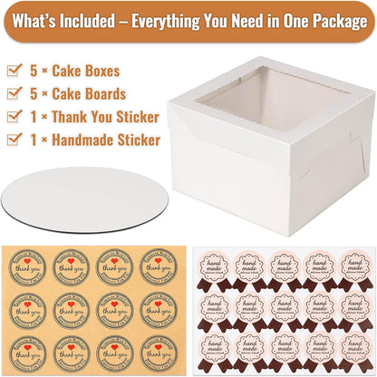 12 Pcs Cake Boxes 12 inch,12x12x8 Inches Cake Box with Window, 5 Pcs Tall 12x12 Cakes Boxes with 5 Pcs Cake Boards, Large Baking Boxes, White Square Cakes Containers for Multi-Layer Cakes