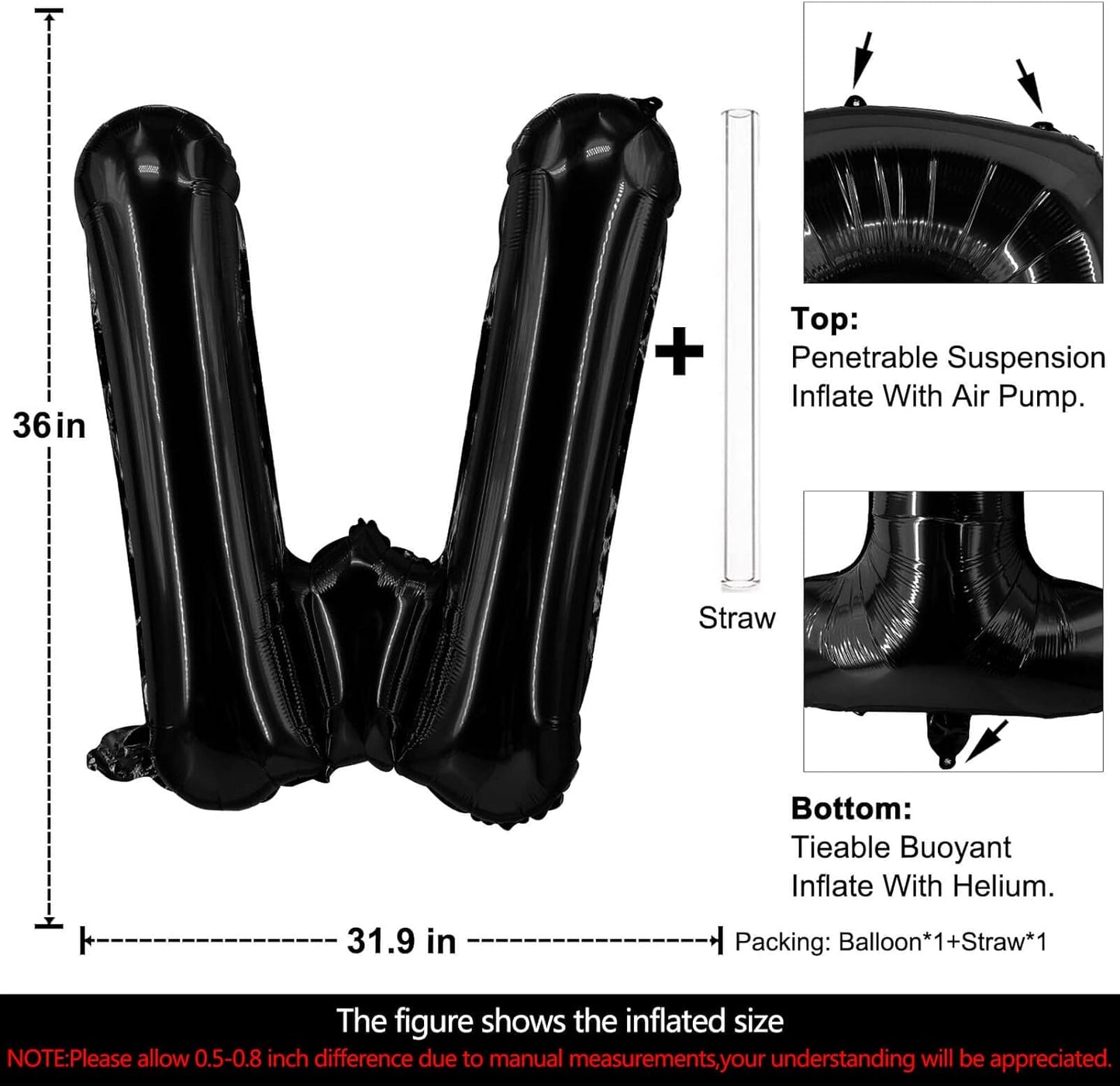 Lovoir 40 Inch Large Black Letter A Balloons Big Size Jumbo Mylar Foil Helium Balloon for Birthday Party Celebration Decorations Alphabet Black A