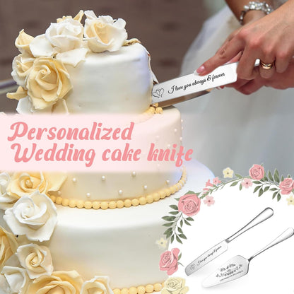 Personalized Cake Cutter Custom Wedding Cake Knife and Server Set Stainless Steel Cake Cutting Set Customize Gifts for Wedding Birthday (Black)