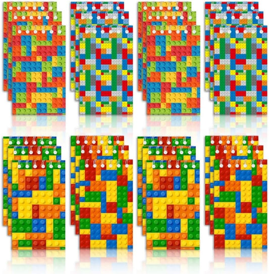 24 Pcs Colorful Building Block Theme Party Notepads,Colorful Building Block Spiral Pocket Notebook for Party Supplies, 4 Styles Office Products Notepads Decoration